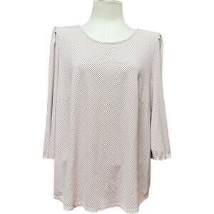 Adrianna Papell 3/4 Sleeve Blouse Tan Black Polka Dots 1X